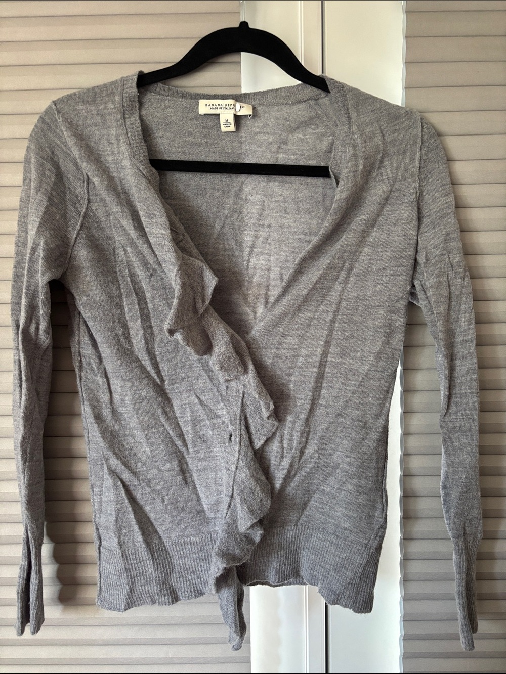 Banana Republic Gray Ruffle-Front Cardigan